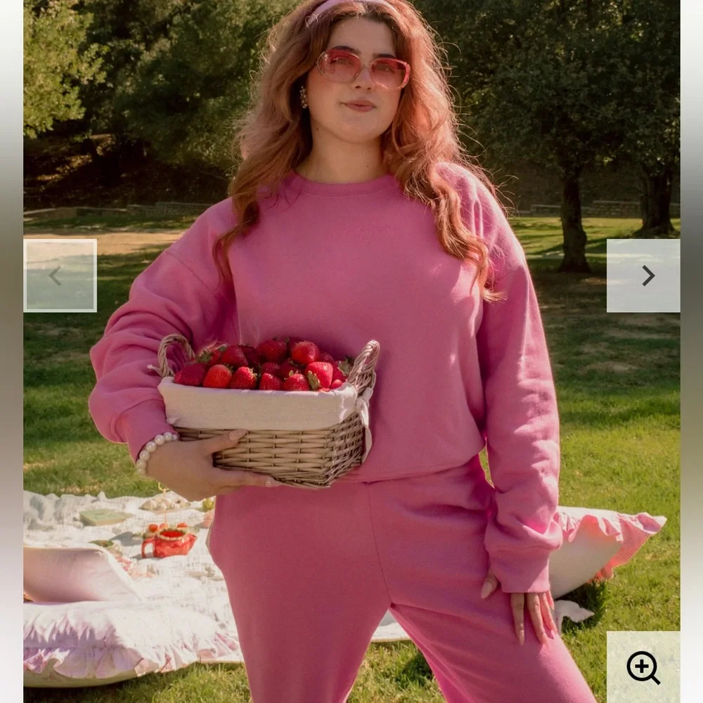 M. Fraise Bunny Hug Crew Neck Pullover Sweatshirt Fleece Long Sleeve Pink Medium - Picture 3 of 10